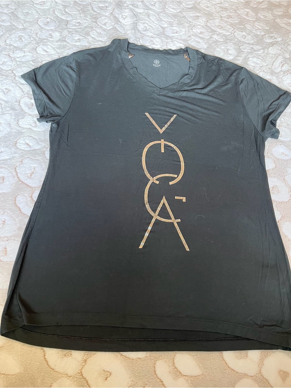 GAIAM Black V-Neck Tee with Metallic Gold Logo
